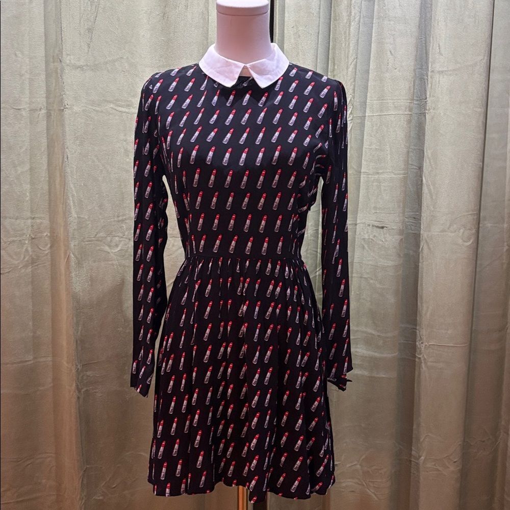Forever 21 lipstick 💄 print Long Sleeve Dress, S - Picture 3 of 11